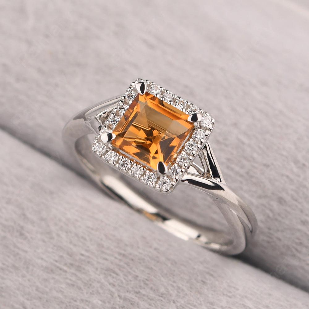Twisted Square Cut Citrine Halo Ring - Palmary