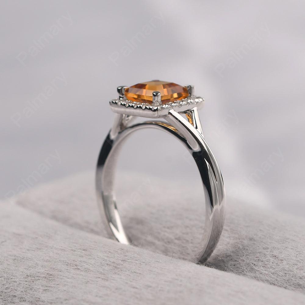 Twisted Square Cut Citrine Halo Ring - Palmary