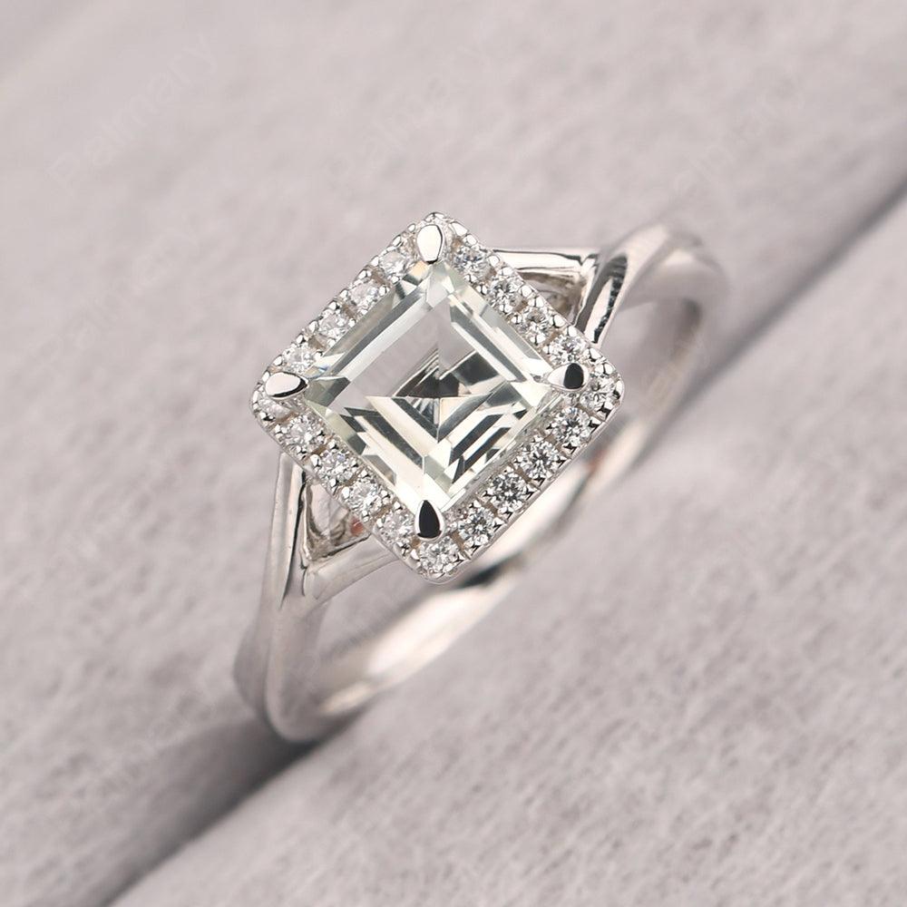 Twisted Square Cut Green Amethyst Halo Ring - Palmary