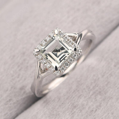 Twisted Square Cut Green Amethyst Halo Ring - Palmary
