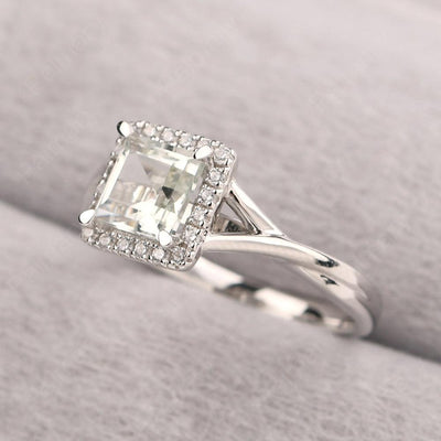 Twisted Square Cut Green Amethyst Halo Ring - Palmary