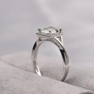 Twisted Square Cut Green Amethyst Halo Ring - Palmary