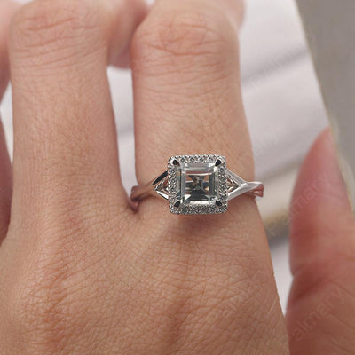 Twisted Square Cut Green Amethyst Halo Ring - Palmary