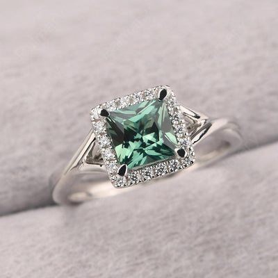 Twisted Princess Cut Green Sapphire Halo Ring - Palmary