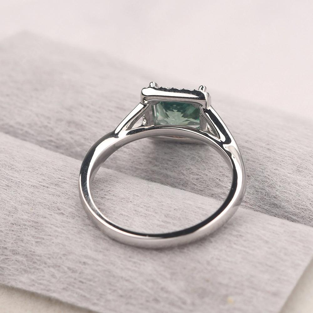 Twisted Princess Cut Green Sapphire Halo Ring - Palmary
