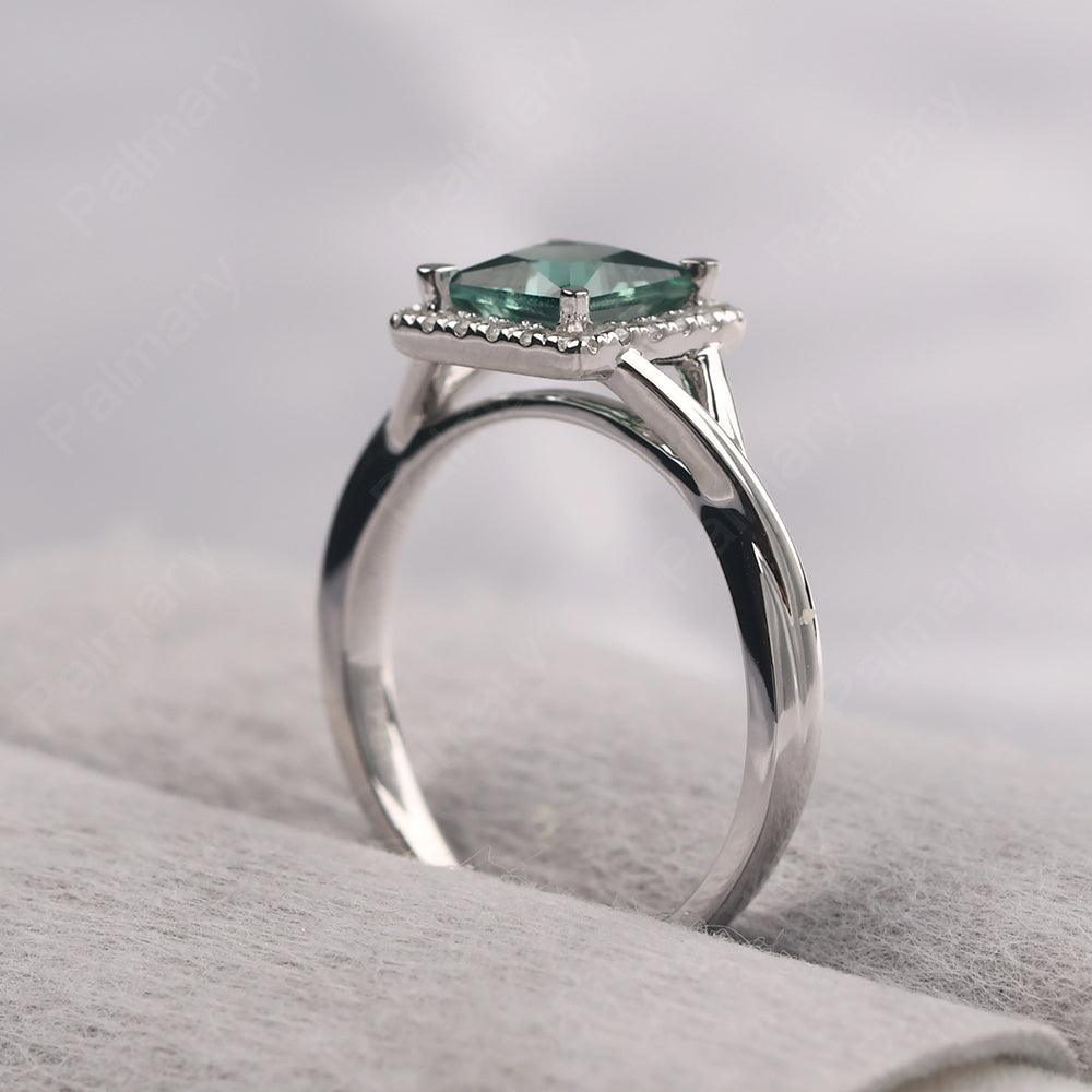 Twisted Princess Cut Green Sapphire Halo Ring - Palmary