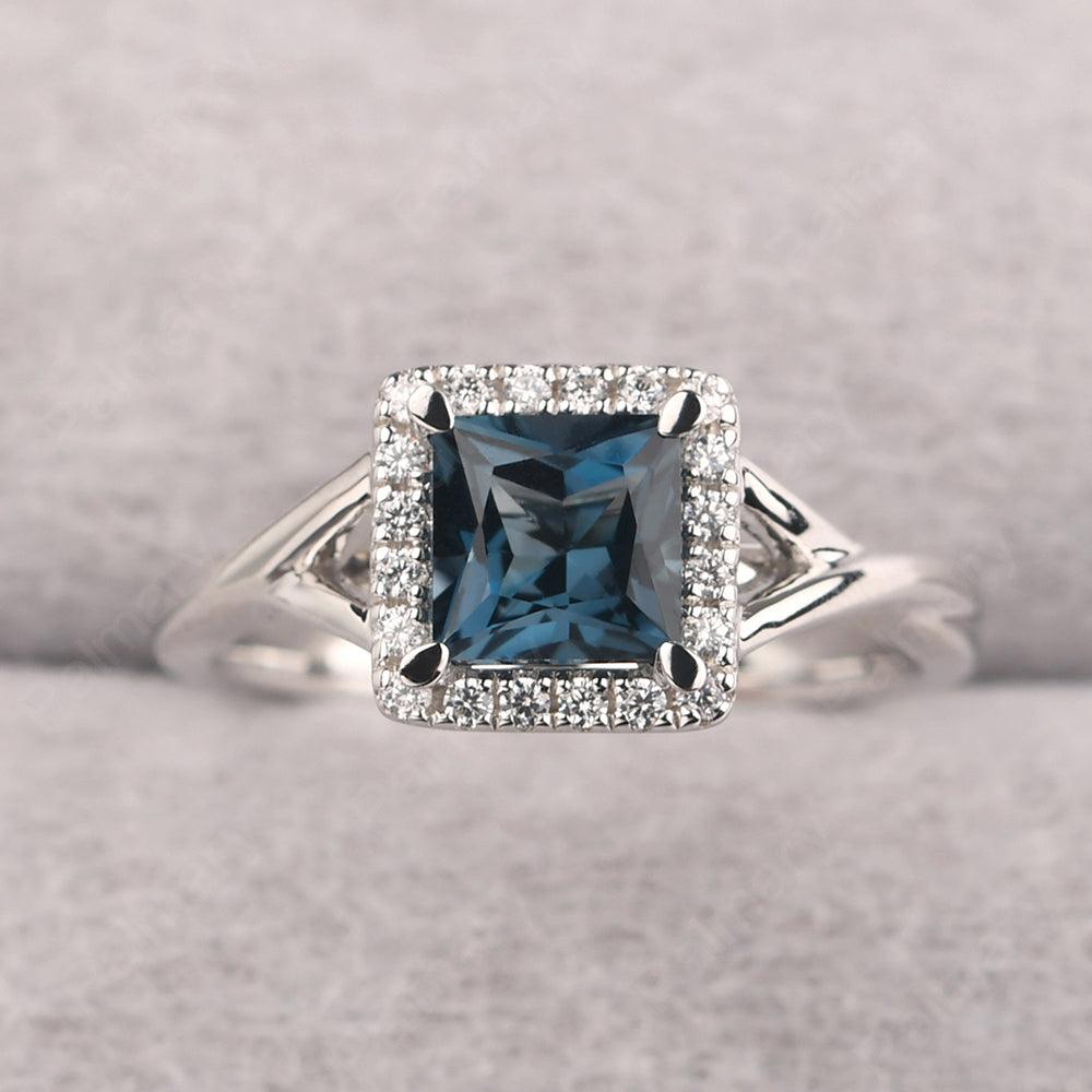 Twisted Princess Cut London Blue Topaz Halo Ring - Palmary