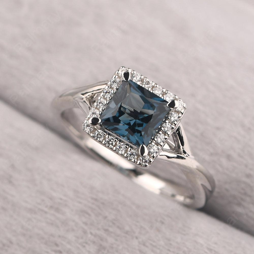 Twisted Princess Cut London Blue Topaz Halo Ring - Palmary