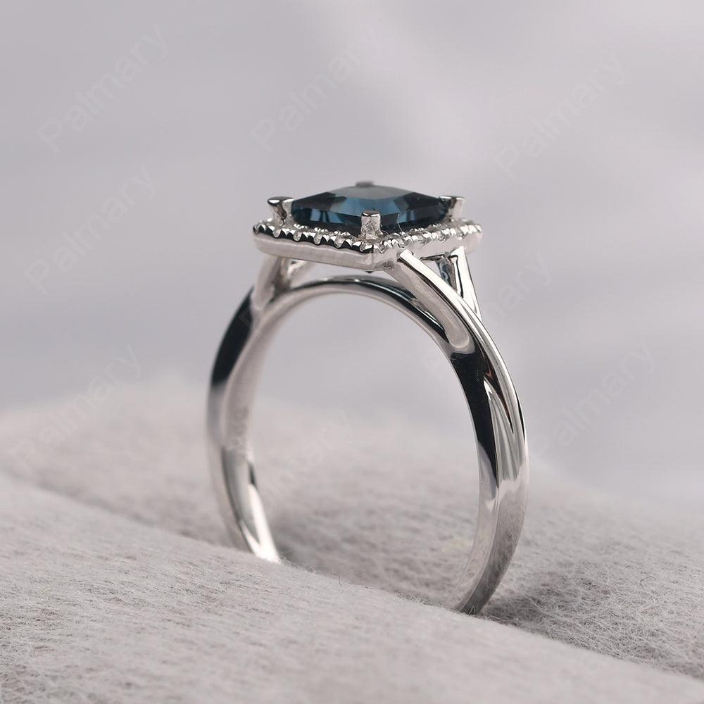 Twisted Princess Cut London Blue Topaz Halo Ring - Palmary