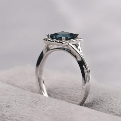 Twisted Princess Cut London Blue Topaz Halo Ring - Palmary