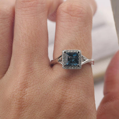 Twisted Princess Cut London Blue Topaz Halo Ring - Palmary