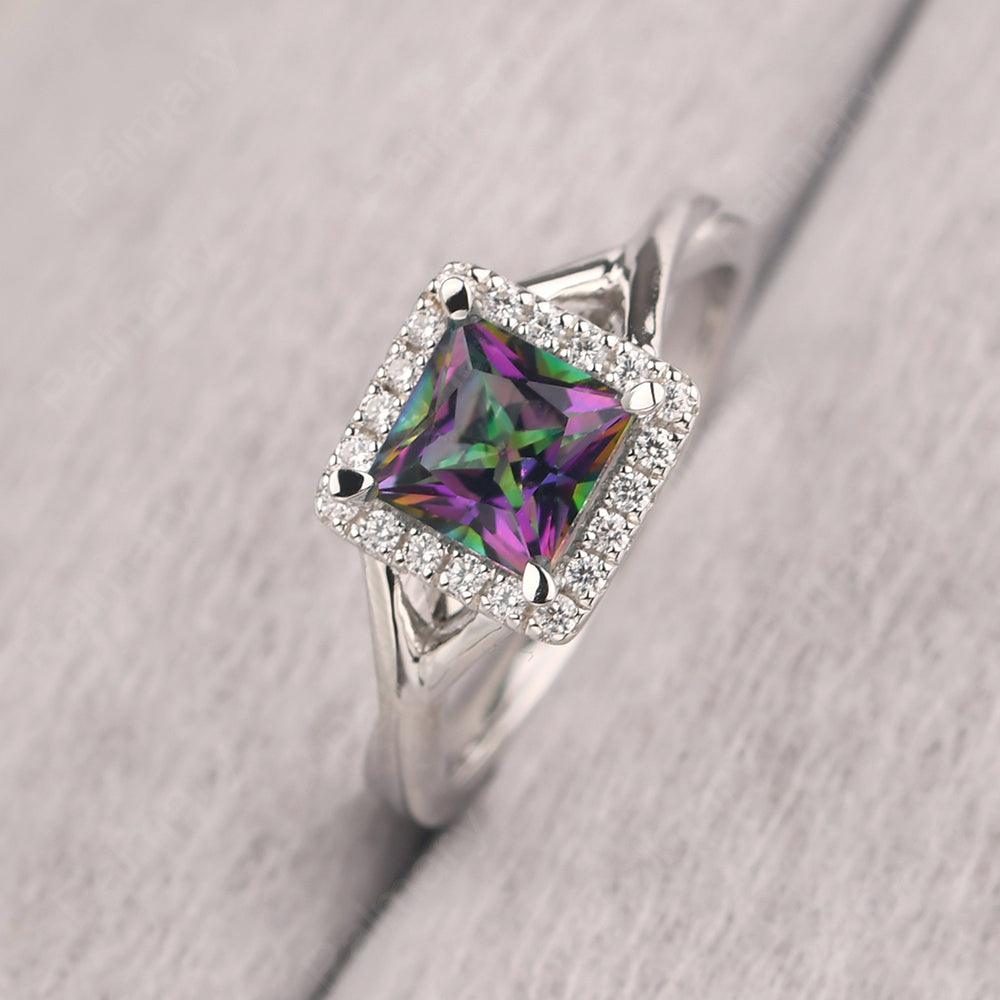 Twisted Princess Cut Mystic Topaz Halo Ring - Palmary