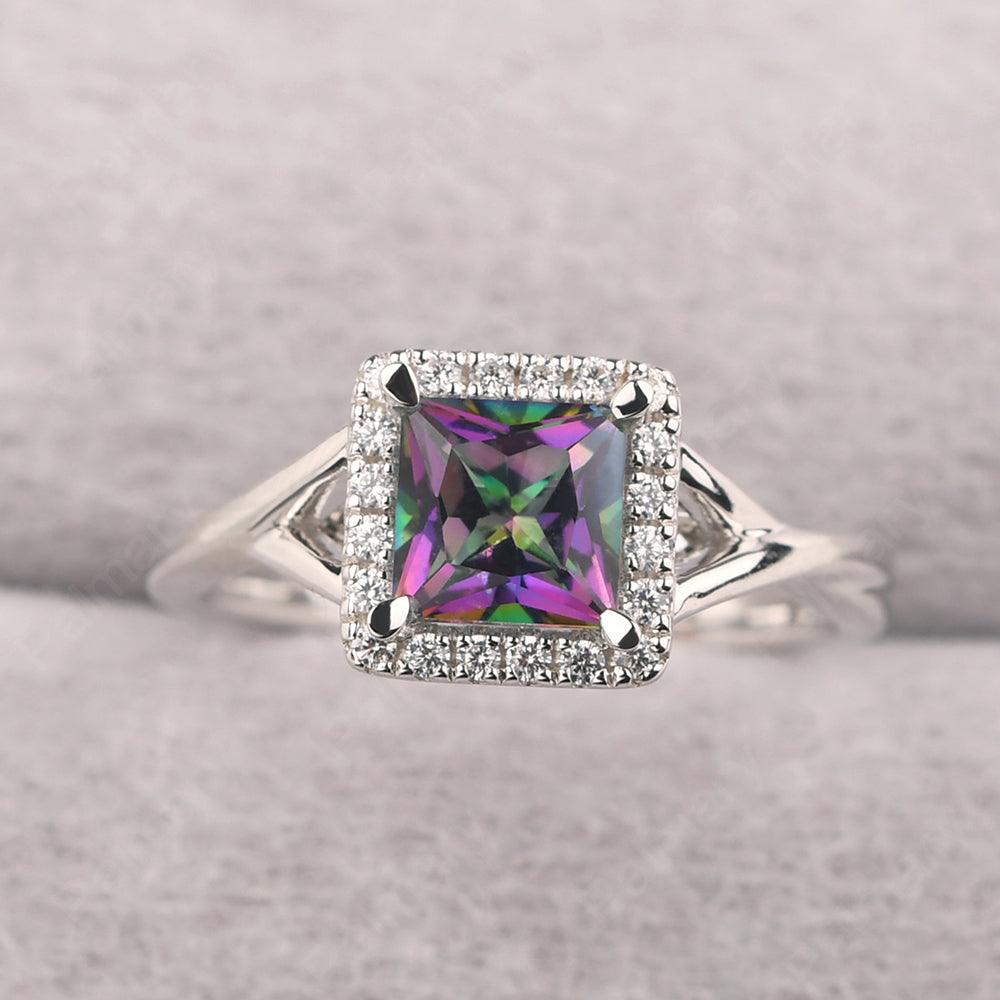 Twisted Princess Cut Mystic Topaz Halo Ring - Palmary