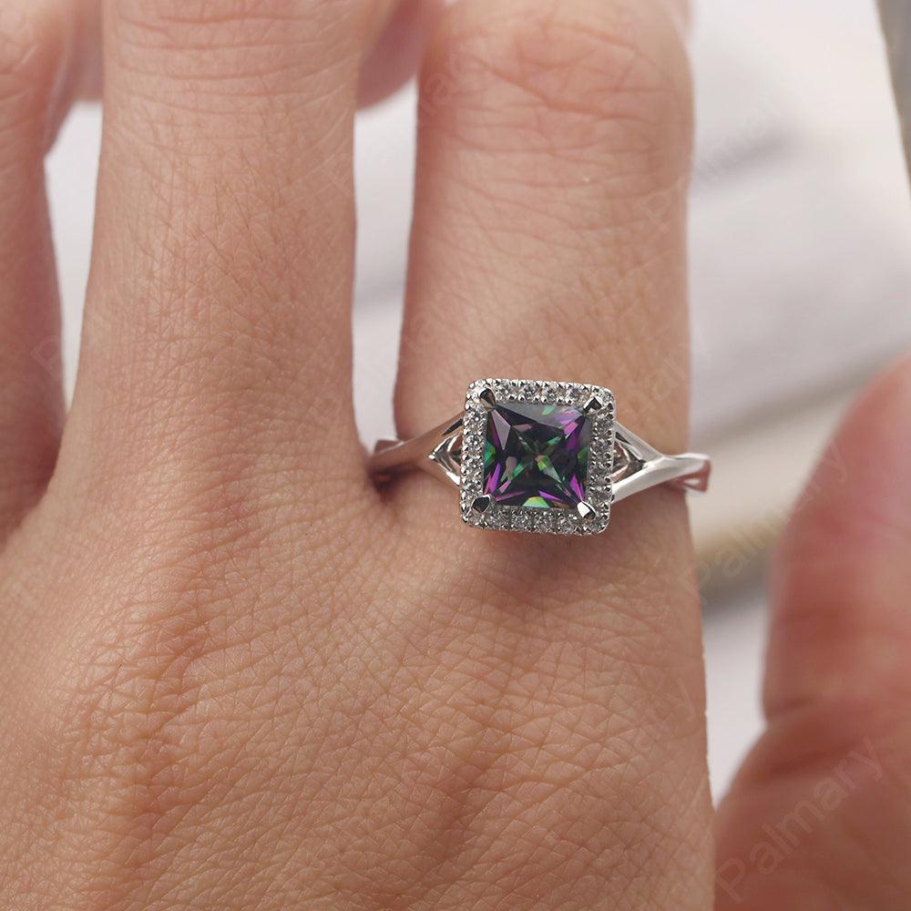 Twisted Princess Cut Mystic Topaz Halo Ring - Palmary