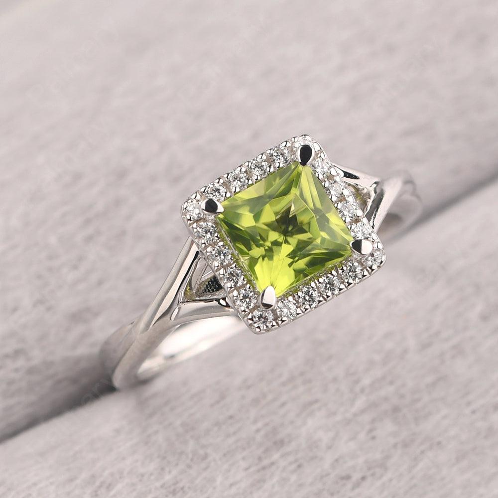 Twisted Princess Cut Peridot Halo Ring - Palmary