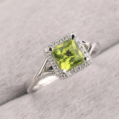Twisted Princess Cut Peridot Halo Ring - Palmary