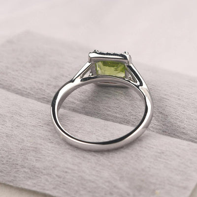 Twisted Princess Cut Peridot Halo Ring - Palmary