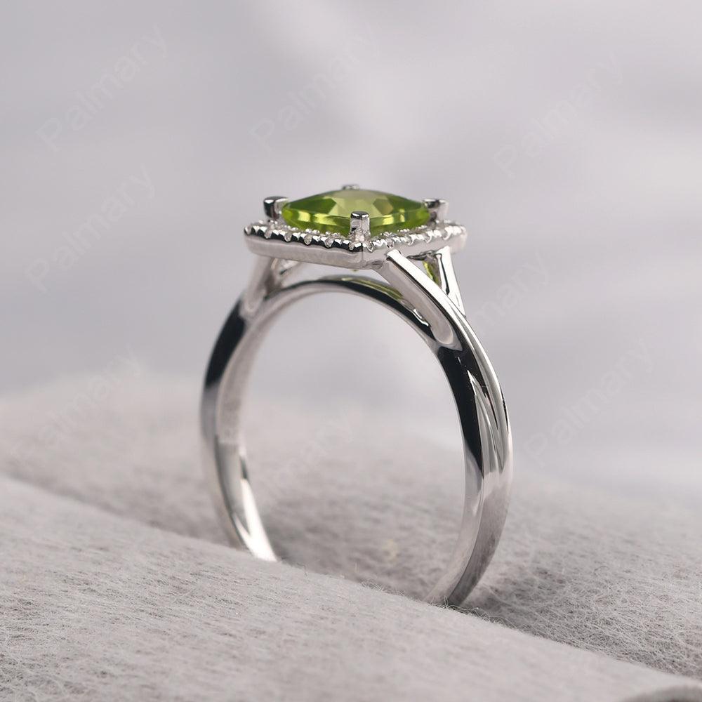 Twisted Princess Cut Peridot Halo Ring - Palmary