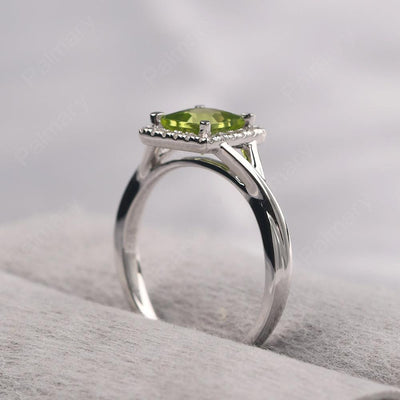 Twisted Princess Cut Peridot Halo Ring - Palmary