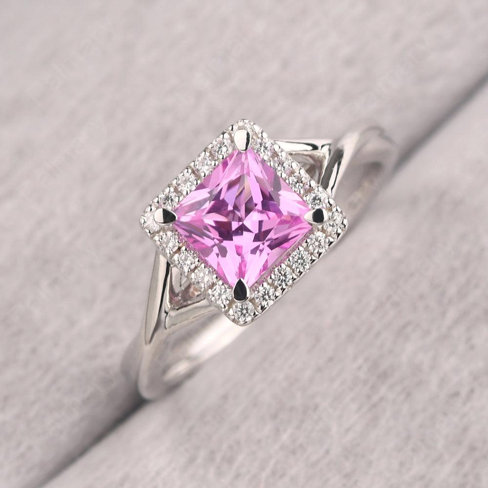 Twisted Princess Cut Pink Sapphire Halo Ring - Palmary
