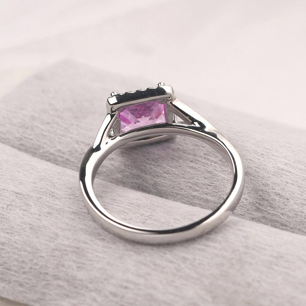 Twisted Princess Cut Pink Sapphire Halo Ring - Palmary