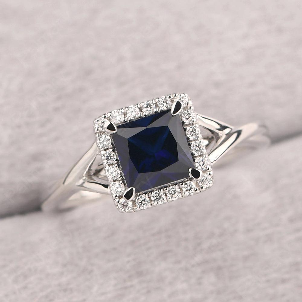 Twisted Princess Cut Sapphire Halo Ring - Palmary