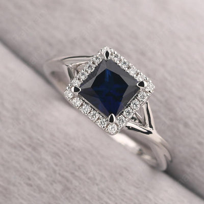 Twisted Princess Cut Sapphire Halo Ring - Palmary