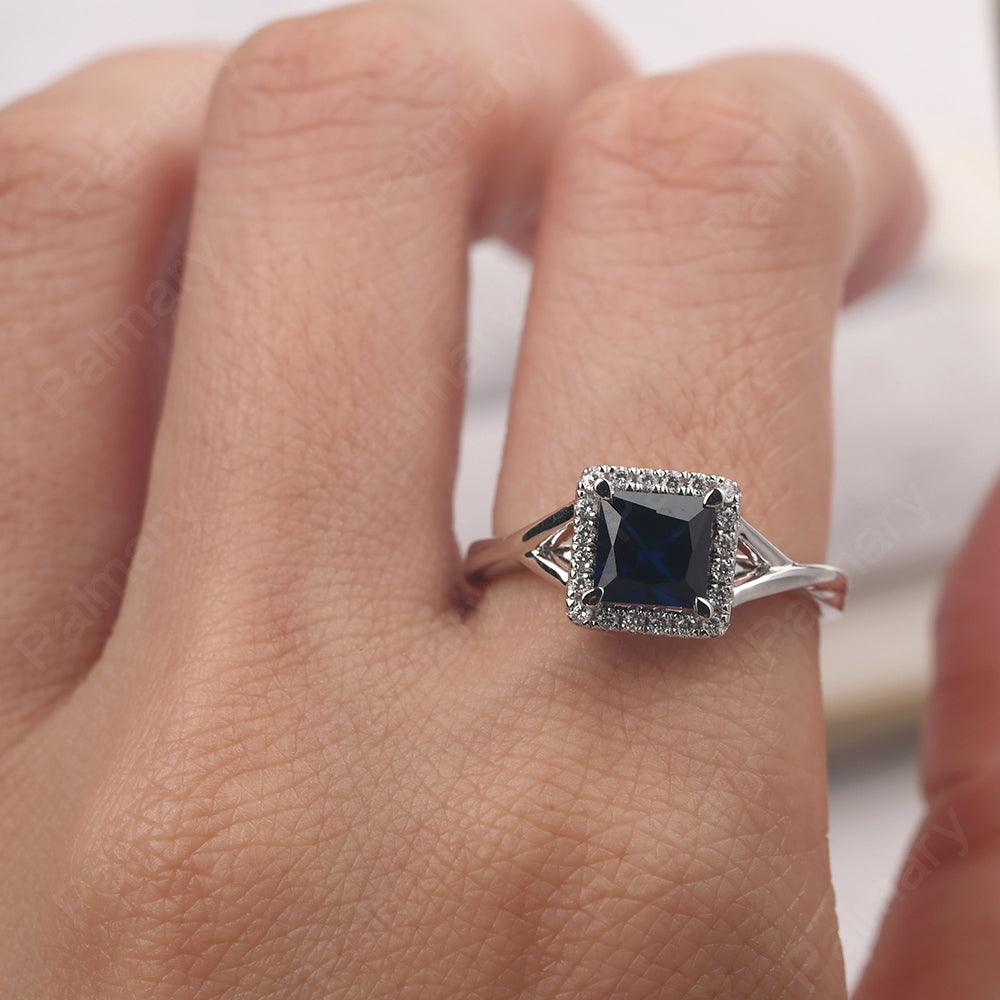 Twisted Princess Cut Sapphire Halo Ring - Palmary