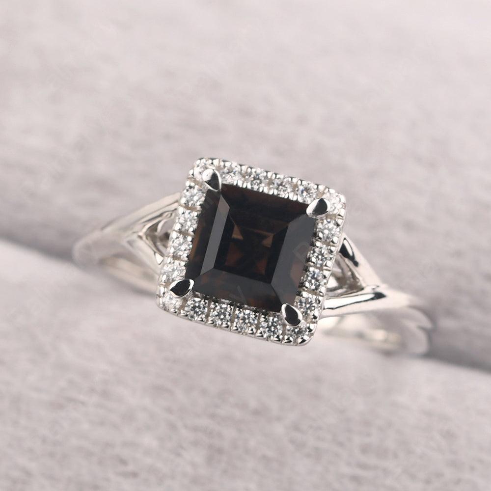 Twisted Square Cut Smoky Quartz  Halo Ring - Palmary