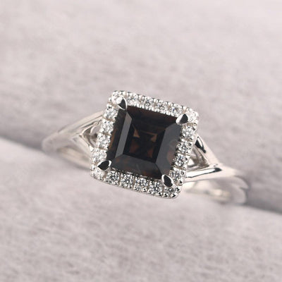 Twisted Square Cut Smoky Quartz  Halo Ring - Palmary