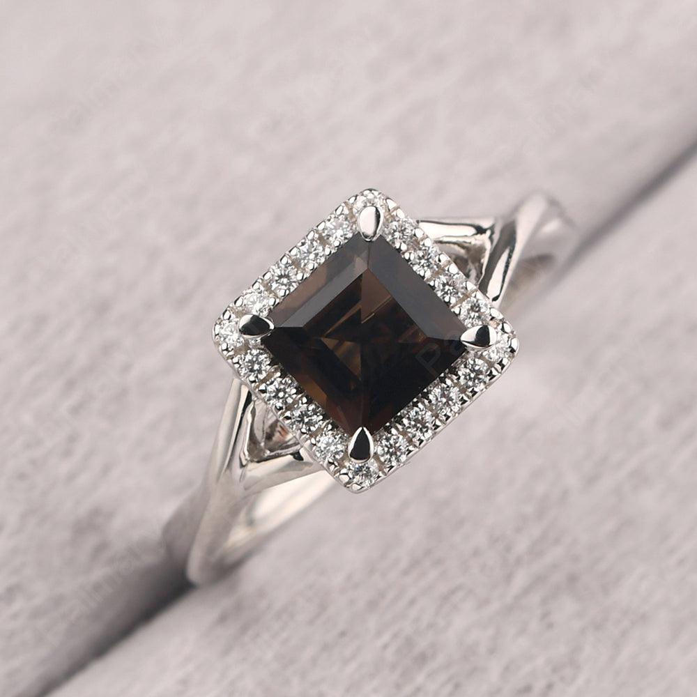 Twisted Square Cut Smoky Quartz  Halo Ring - Palmary