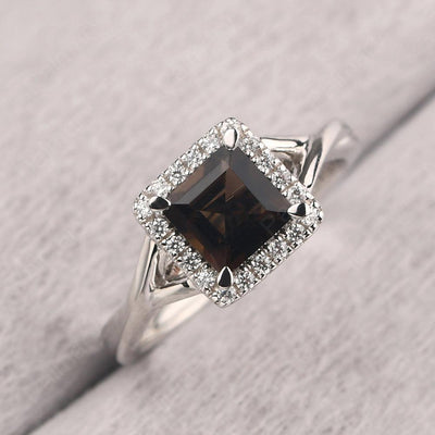 Twisted Square Cut Smoky Quartz  Halo Ring - Palmary