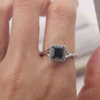 Twisted Square Cut Smoky Quartz  Halo Ring - Palmary