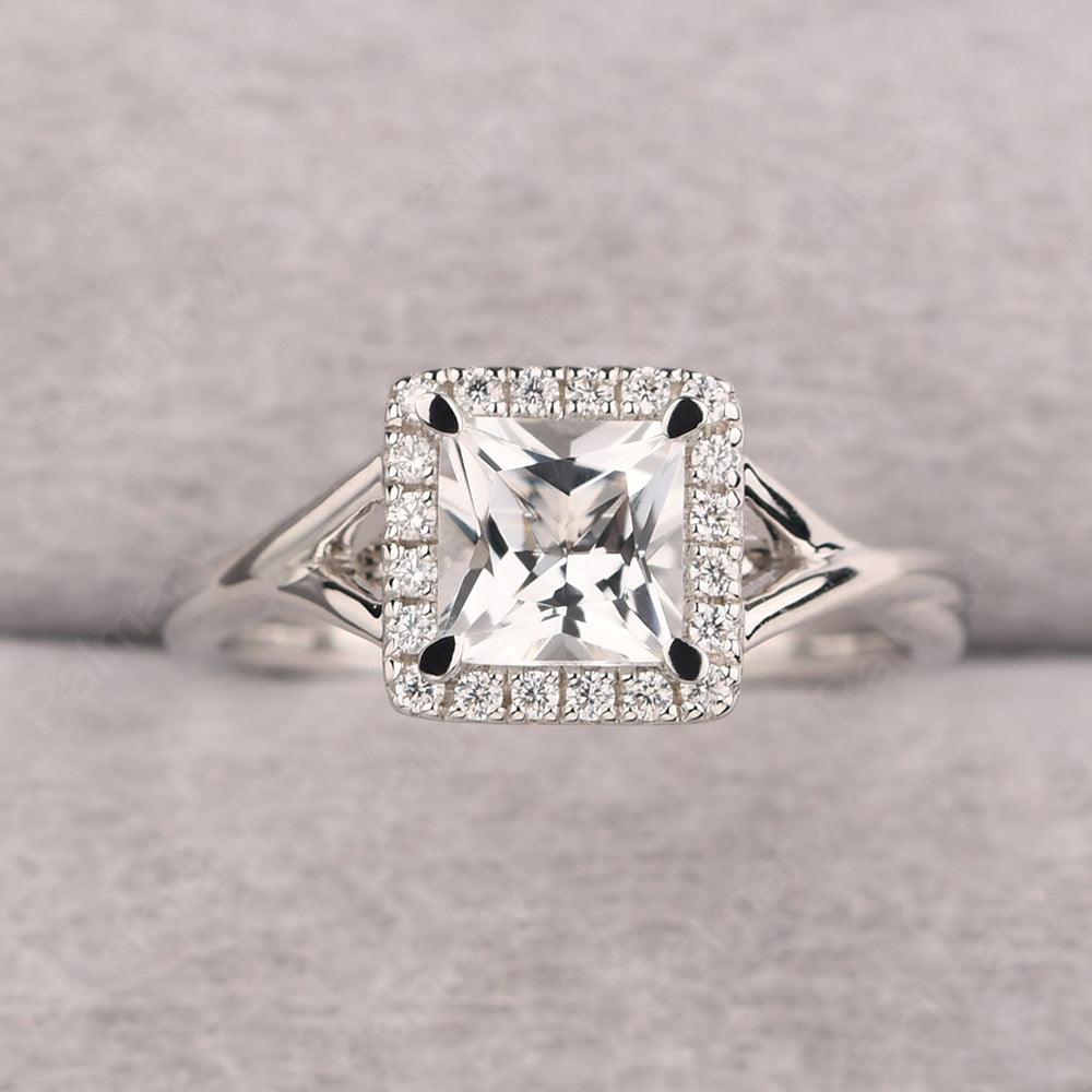 Twisted Princess Cut White Topaz Halo Ring - Palmary