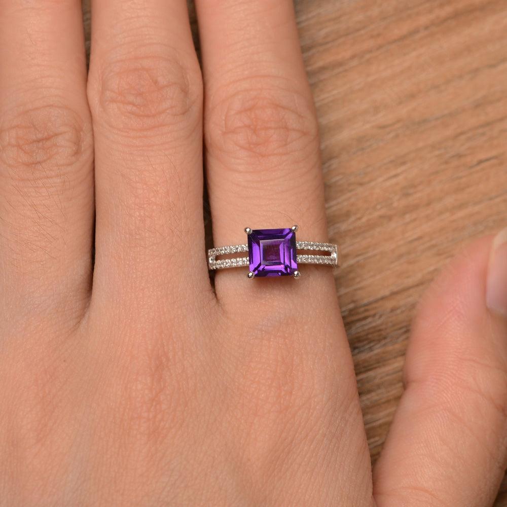 Square Cut Amethyst Split Rings - Palmary