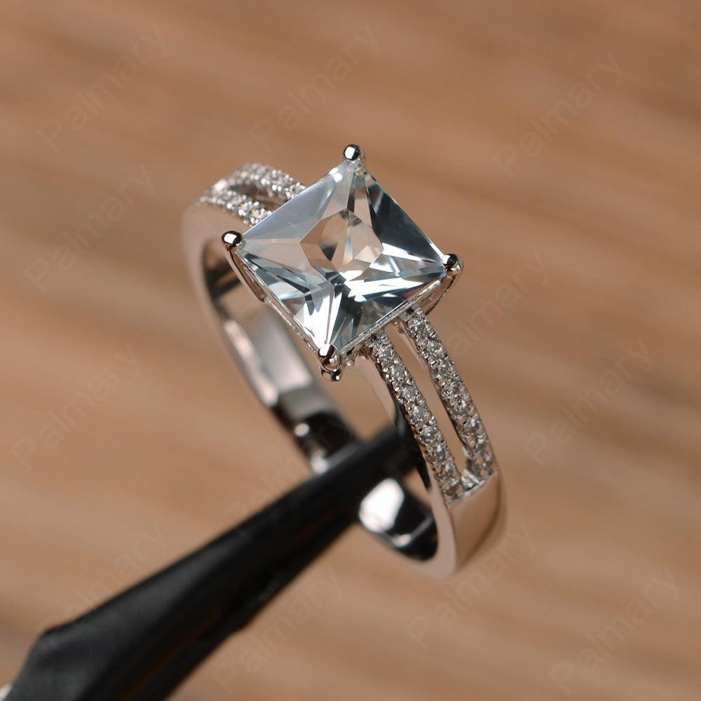 Princess Cut Aquamarine Split Rings - Palmary