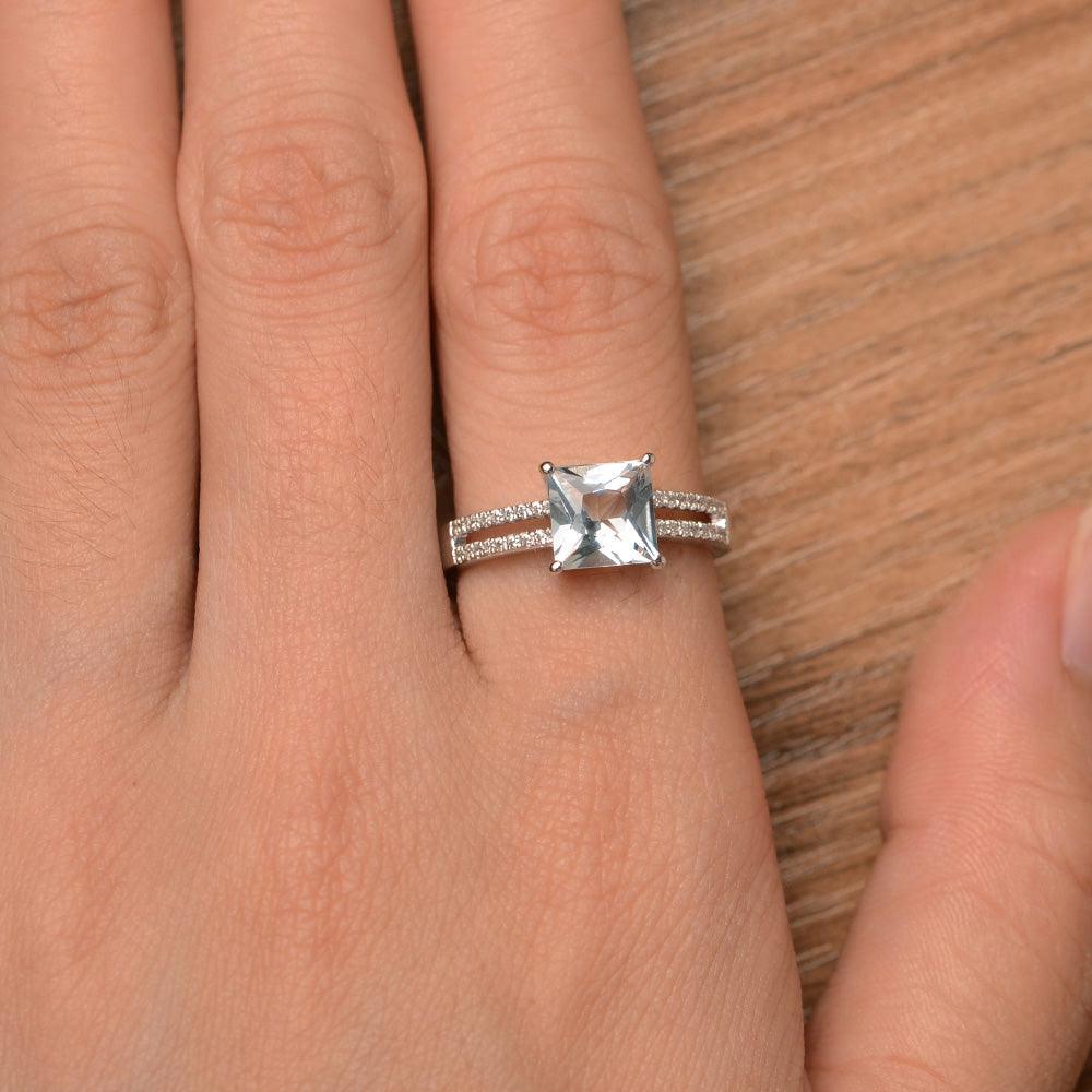 Princess Cut Aquamarine Split Rings - Palmary