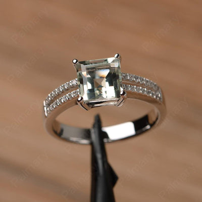 Square Cut Green Amethyst Split Rings - Palmary