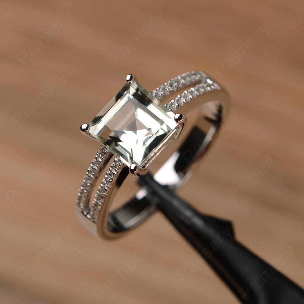 Square Cut Green Amethyst Split Rings - Palmary
