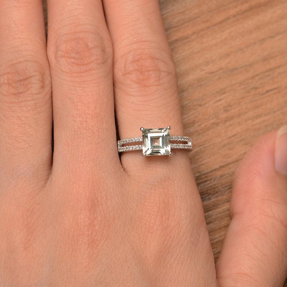Square Cut Green Amethyst Split Rings - Palmary