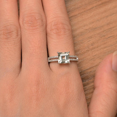 Square Cut Green Amethyst Split Rings - Palmary