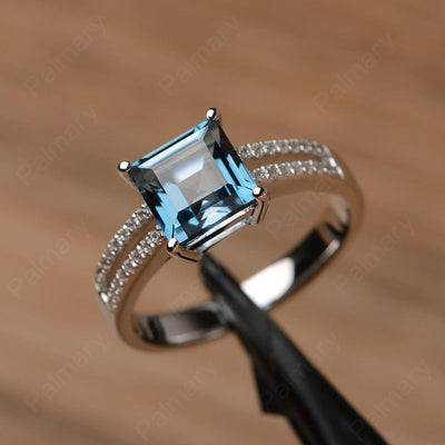 Square Cut London Blue Topaz Split Rings - Palmary