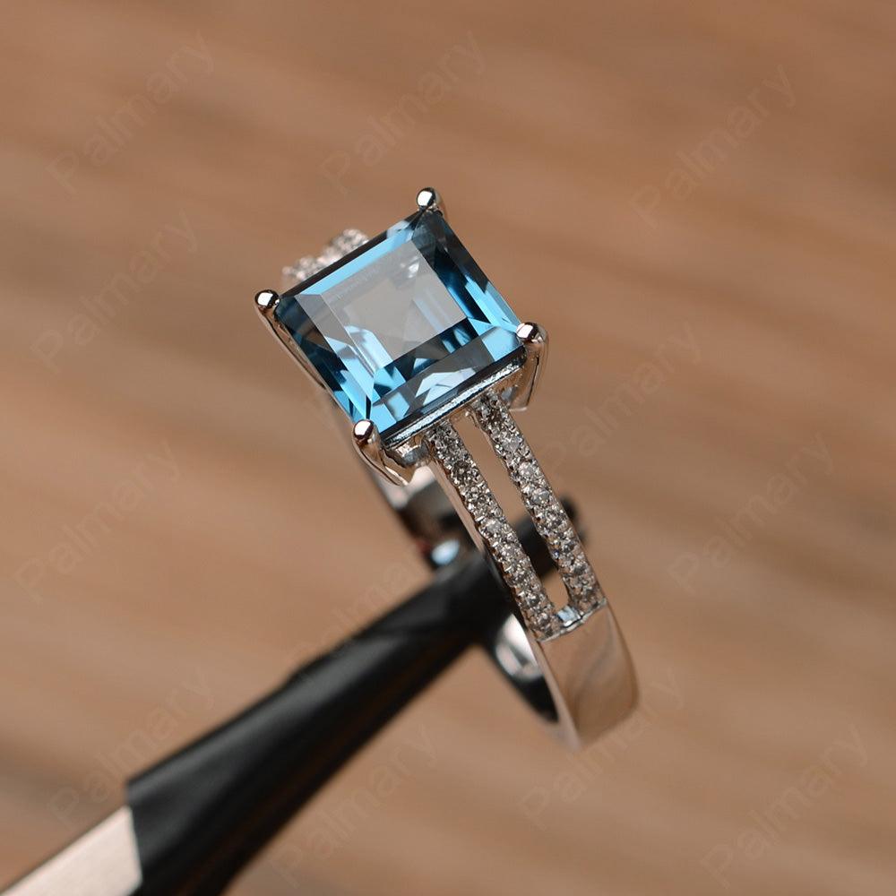 Square Cut London Blue Topaz Split Rings - Palmary