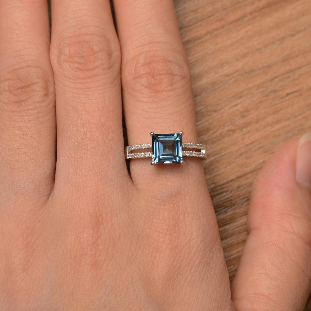 Square Cut London Blue Topaz Split Rings - Palmary