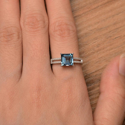 Square Cut London Blue Topaz Split Rings - Palmary