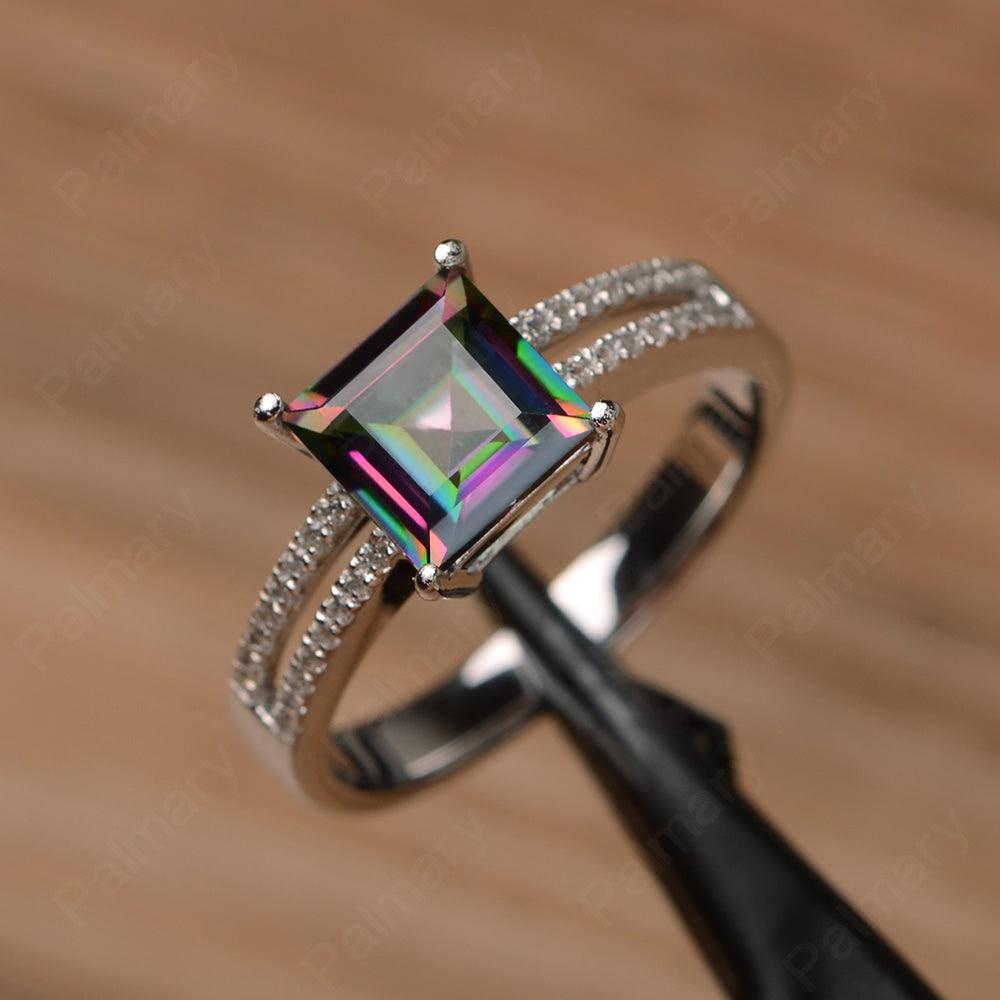 Square Cut Mystic Topaz Split Rings - Palmary