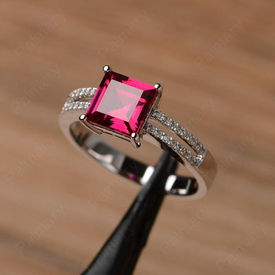 Square Cut Ruby Split Rings - Palmary