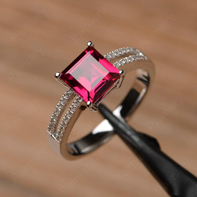 Square Cut Ruby Split Rings - Palmary