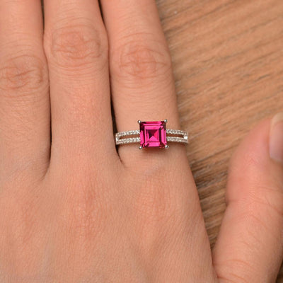 Square Cut Ruby Split Rings - Palmary
