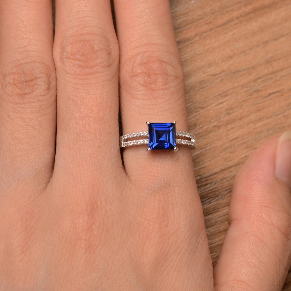 Square Cut Sapphire Split Rings - Palmary